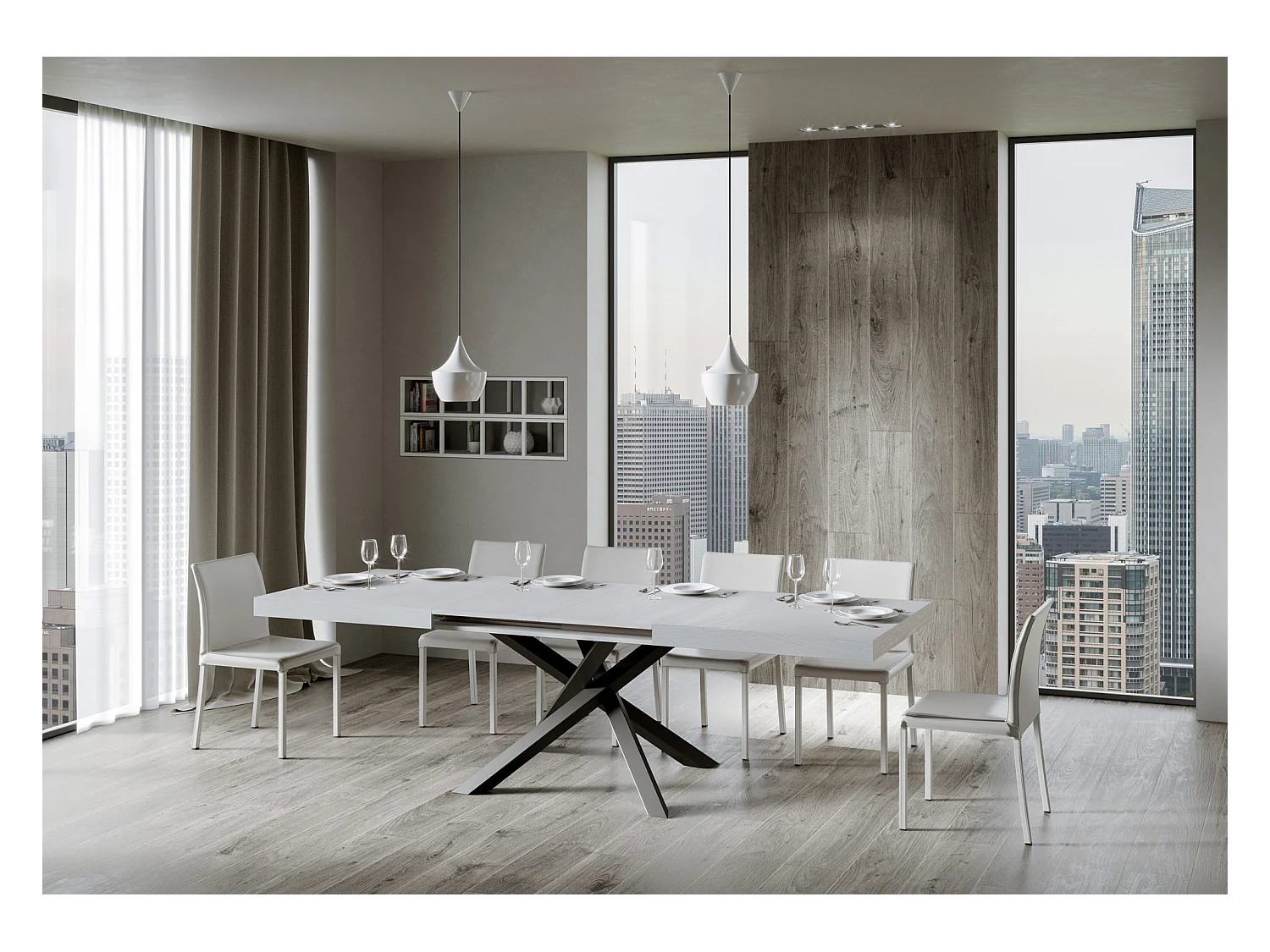 Table extensible 90x180/284 cm Volantis Frêne Blanc cadre Anthracite