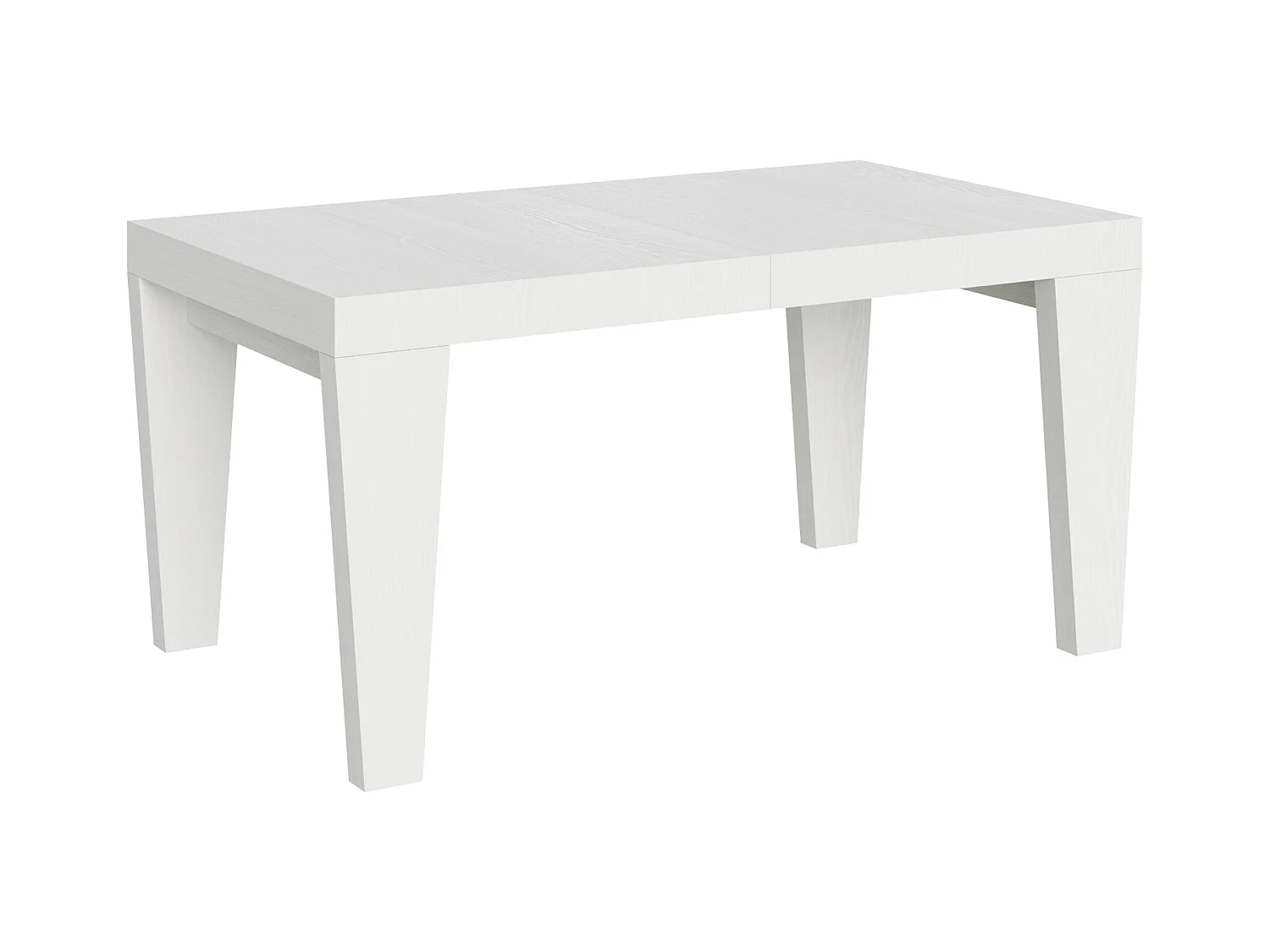 Mesa de comedor extensible de madera Kristo patas en V-Color Blanco-Soporte 2 pies-5 alargaderas finas-Ancho extensible