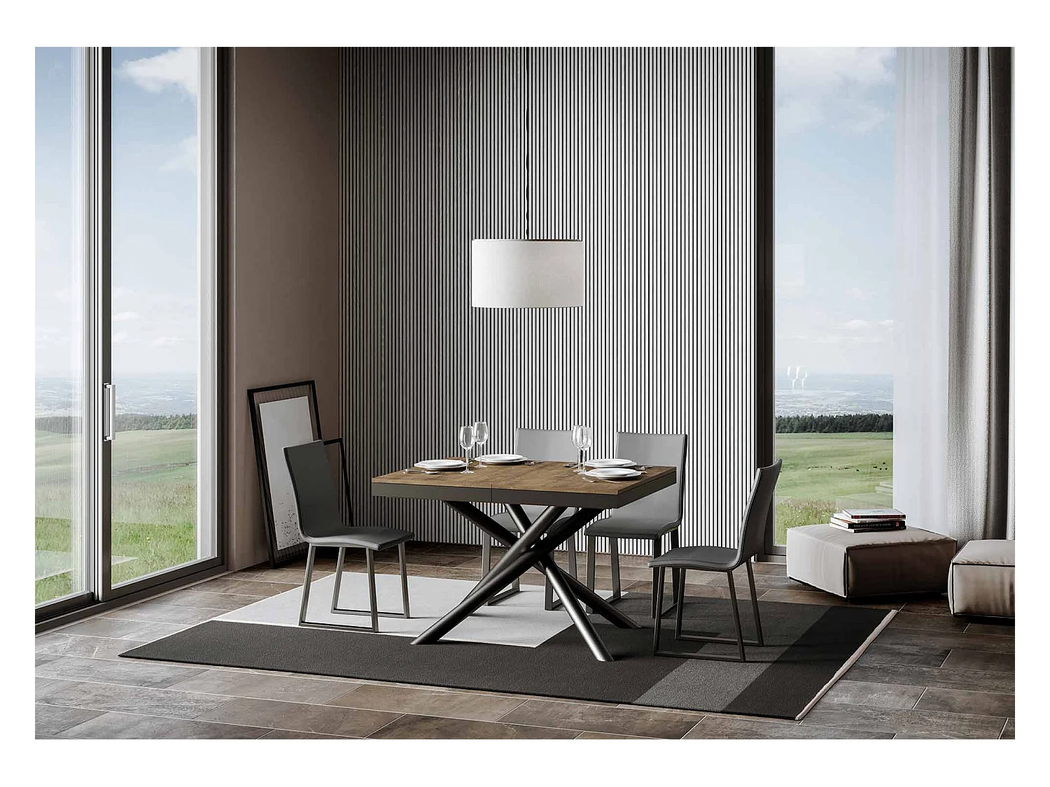 Table extensible 90x120/224 cm Famas Evolution Noyer cadre Anthracite