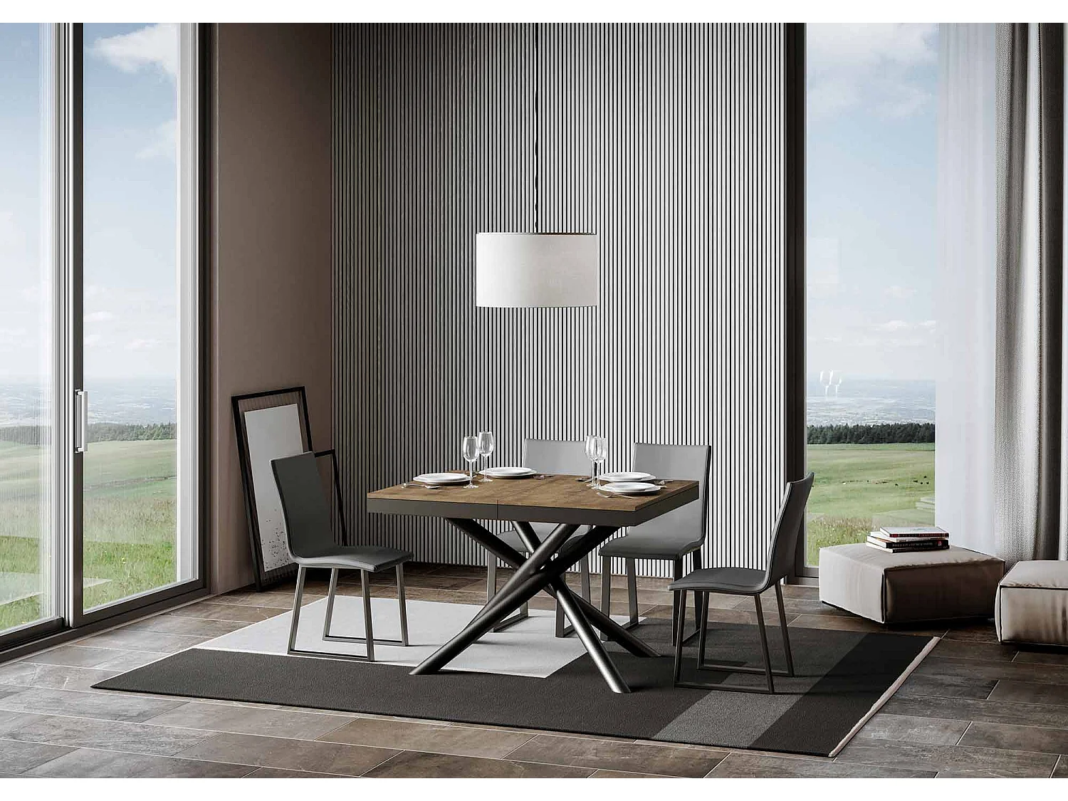 Table extensible 90x120/224 cm Famas Evolution Noyer cadre Anthracite
