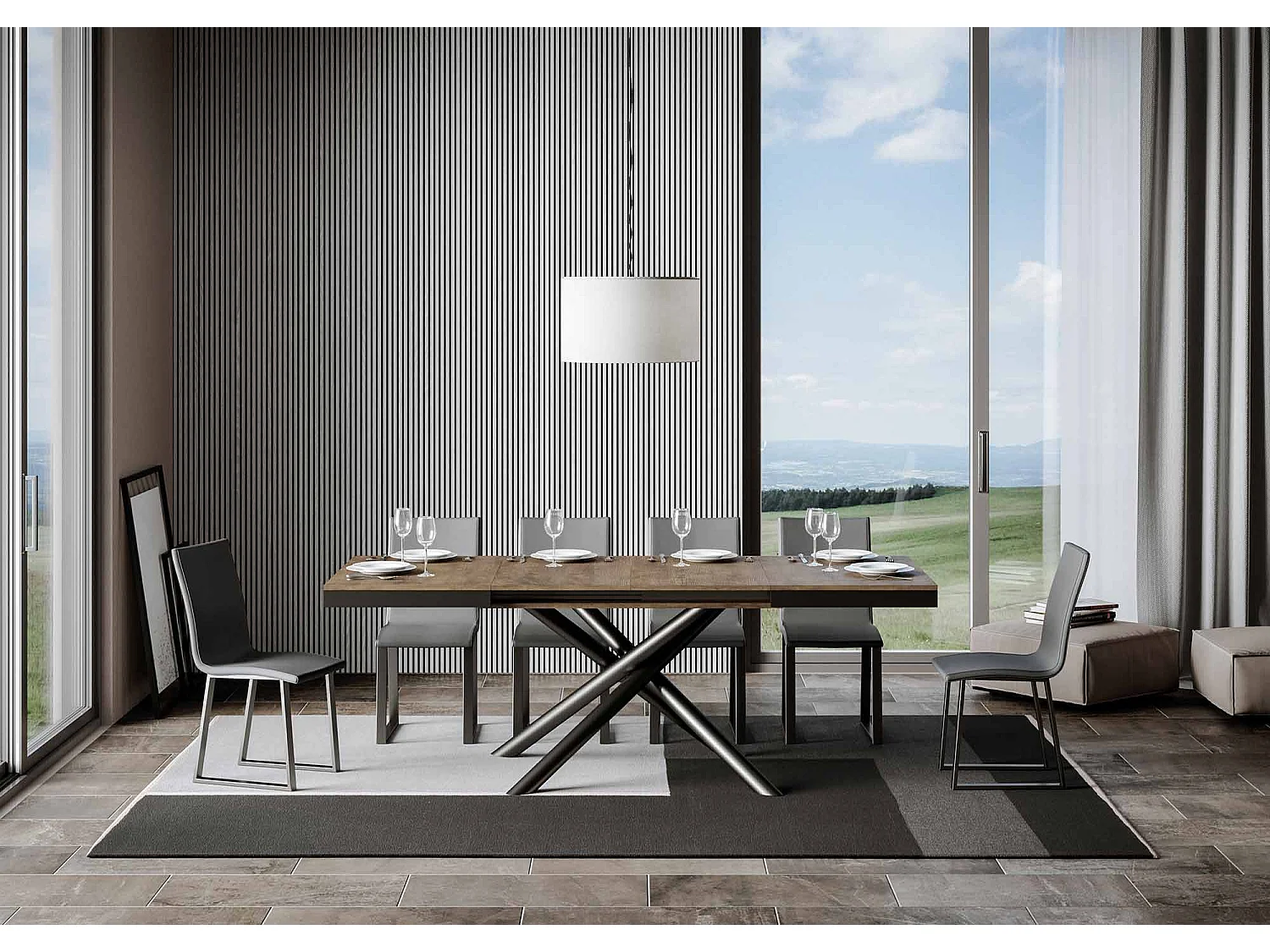 Table extensible 90x120/224 cm Famas Evolution Noyer cadre Anthracite