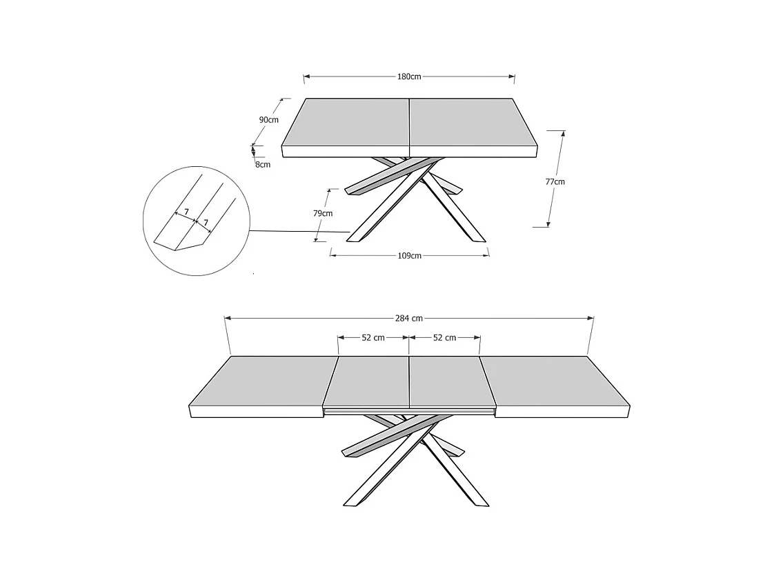 Table extensible 90x180/284 cm Volantis Chêne Nature cadre 4/C