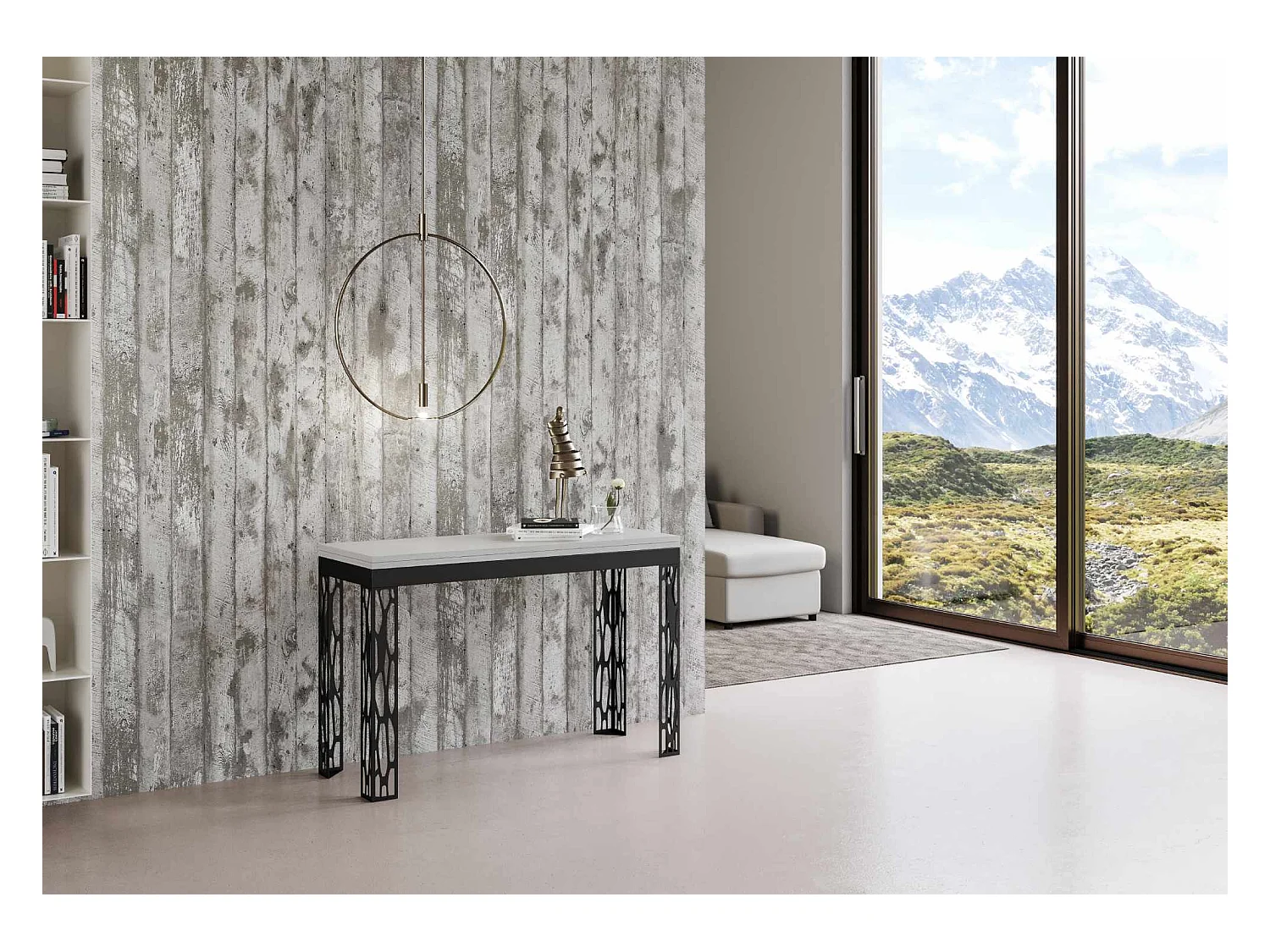 Klapptisch 120x45/90 cm Ghibli Double Esche weiß mit Eisenrahmen aus Anthrazit