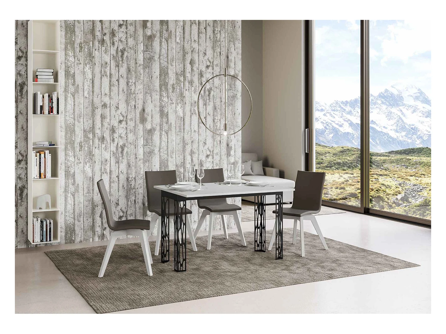 Klapptisch 120x45/90 cm Ghibli Double Esche weiß mit Eisenrahmen aus Anthrazit