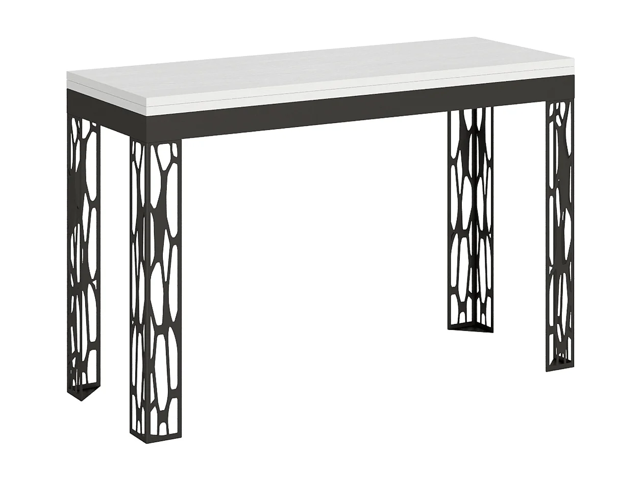 Table extensible portefeuille 120x45/90 cm Ghibli Double Frêne Blanc cadre Anthracite