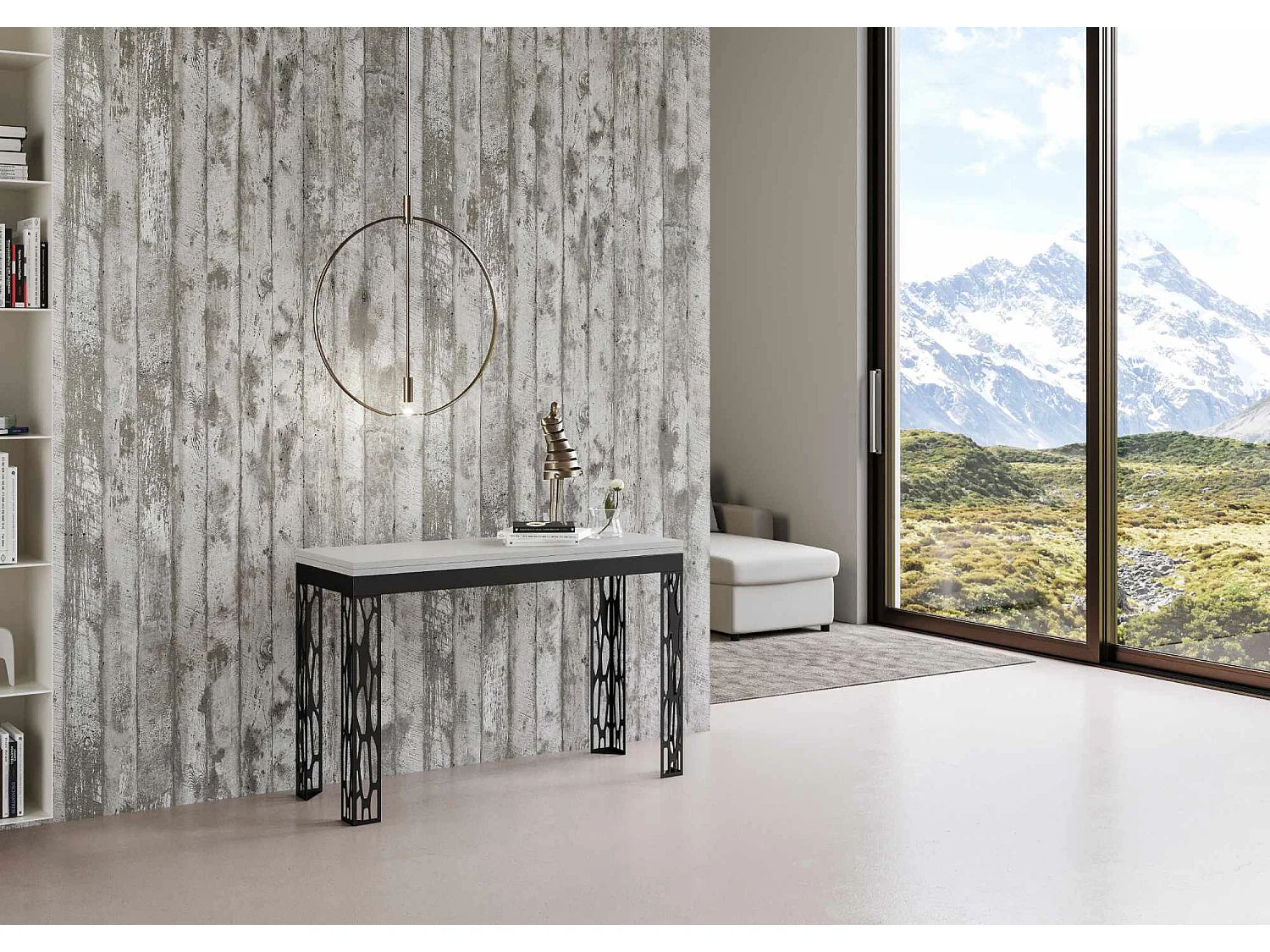 Table extensible portefeuille 120x45/90 cm Ghibli Double Frêne Blanc cadre Anthracite