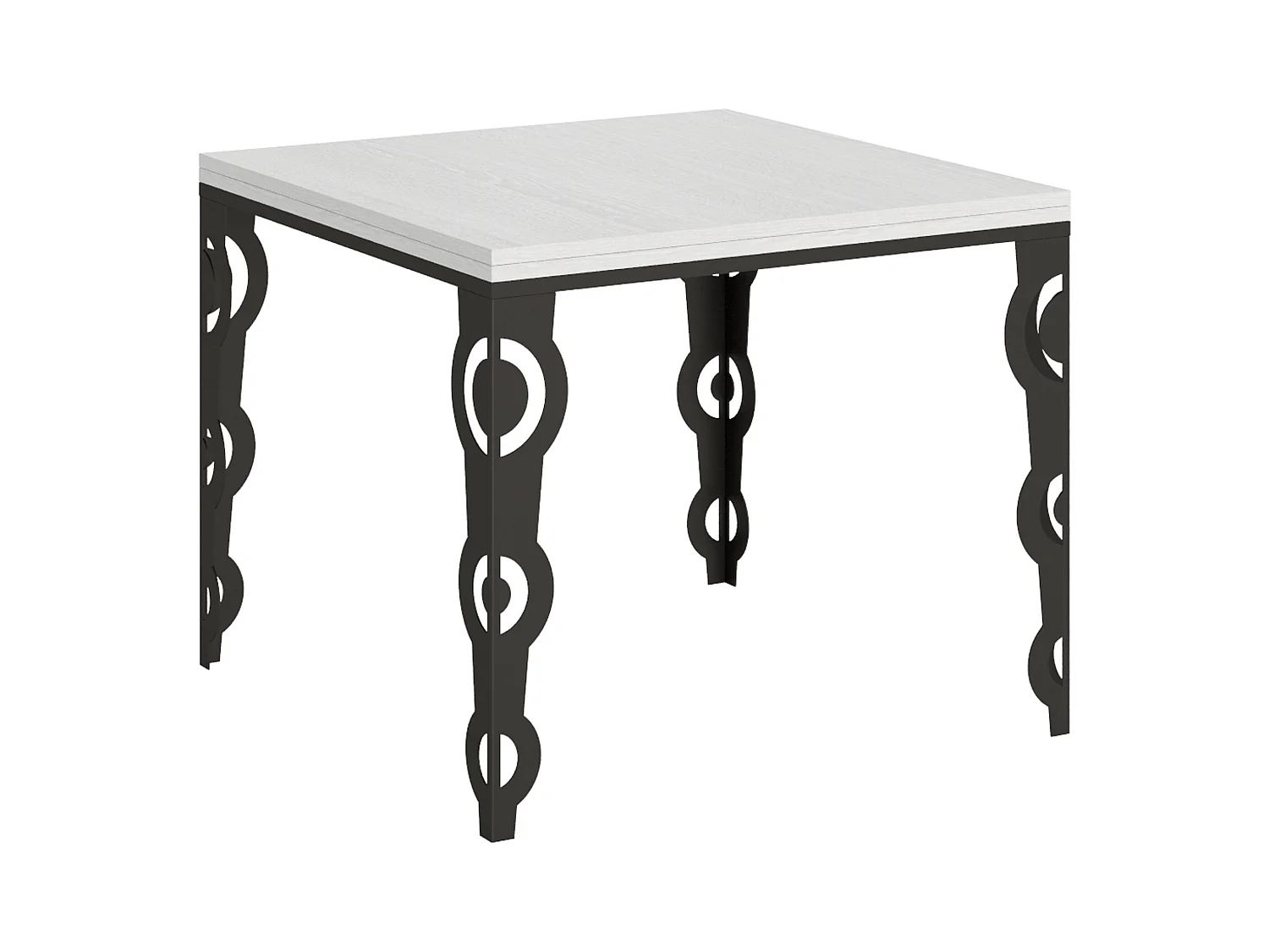 Mesa tipo libro 90x90/180 cm Karamay Libra Fresno Blanco estructura Antracita