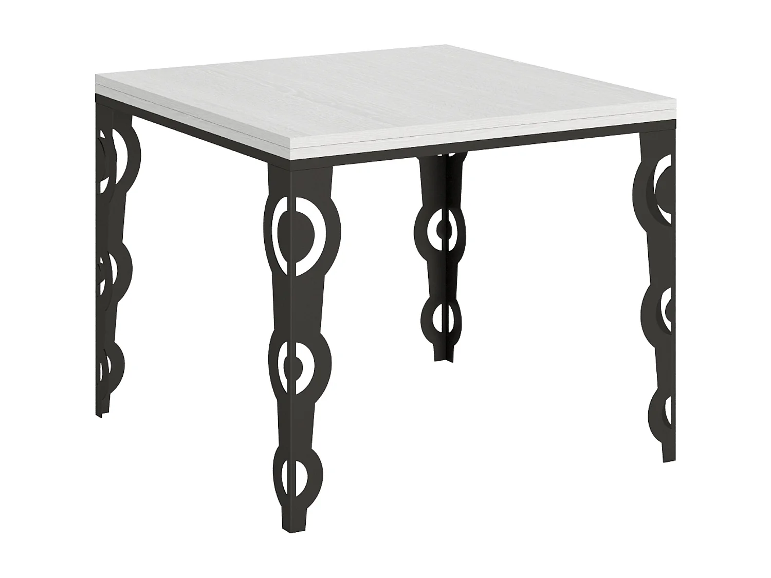 Table extensible portefeuille 90x90/180 cm Karamay Libra Frêne Blanc cadre Anthracite