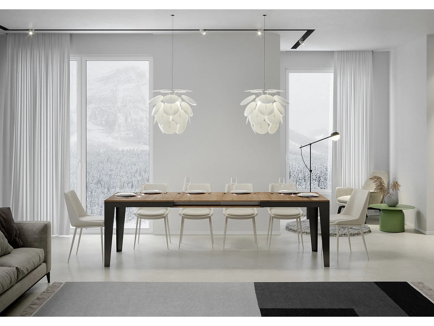 Udtræksbord 90x180/284 cm Flame Evolution Naturlig Eg med Antracitgrå stel