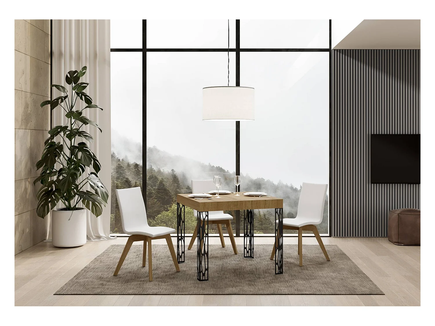 Uitschuifbare tafel 90x90/246 cm Ghibli natuur eiken frame antraciet