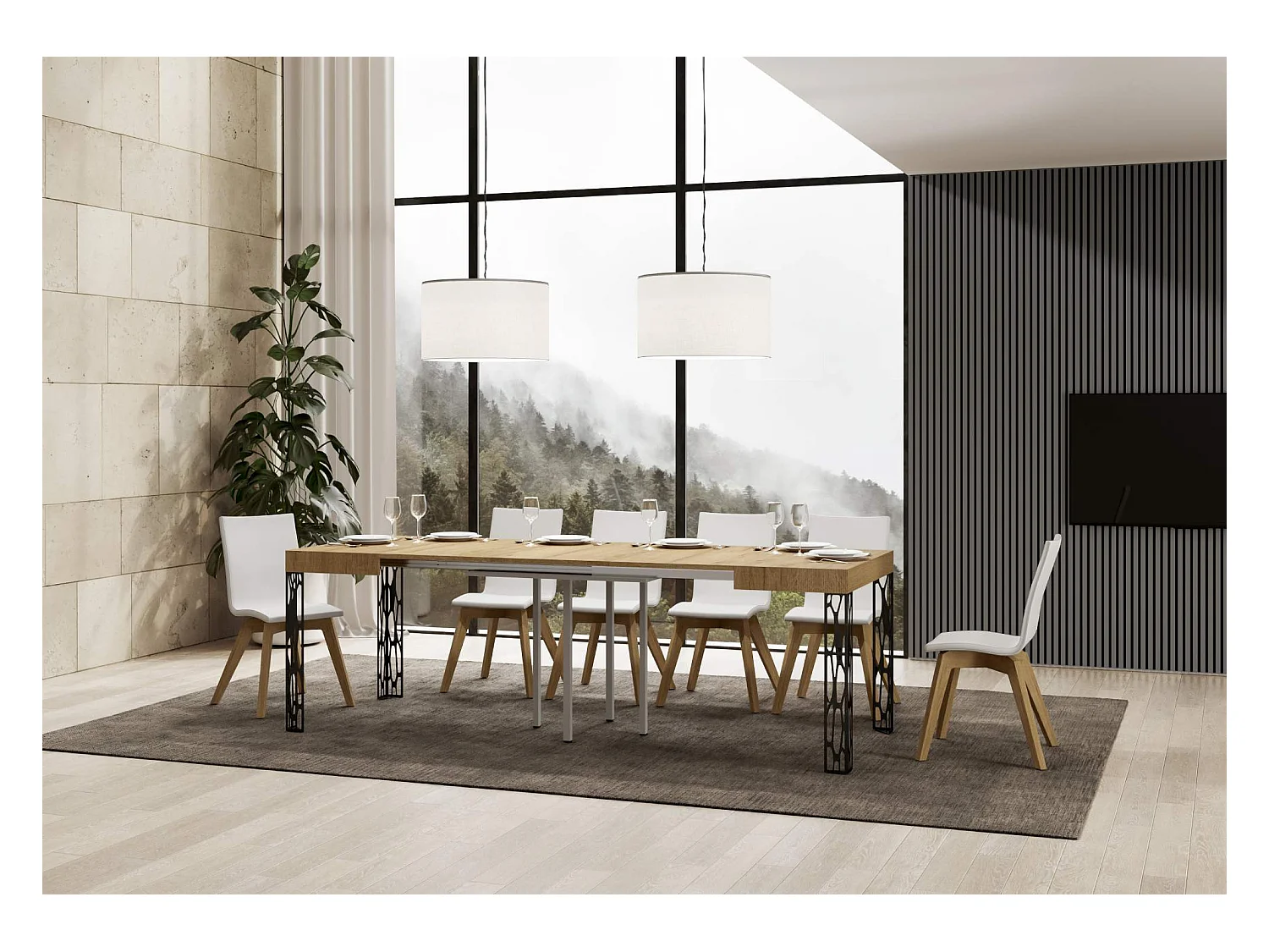 Uitschuifbare tafel 90x90/246 cm Ghibli natuur eiken frame antraciet