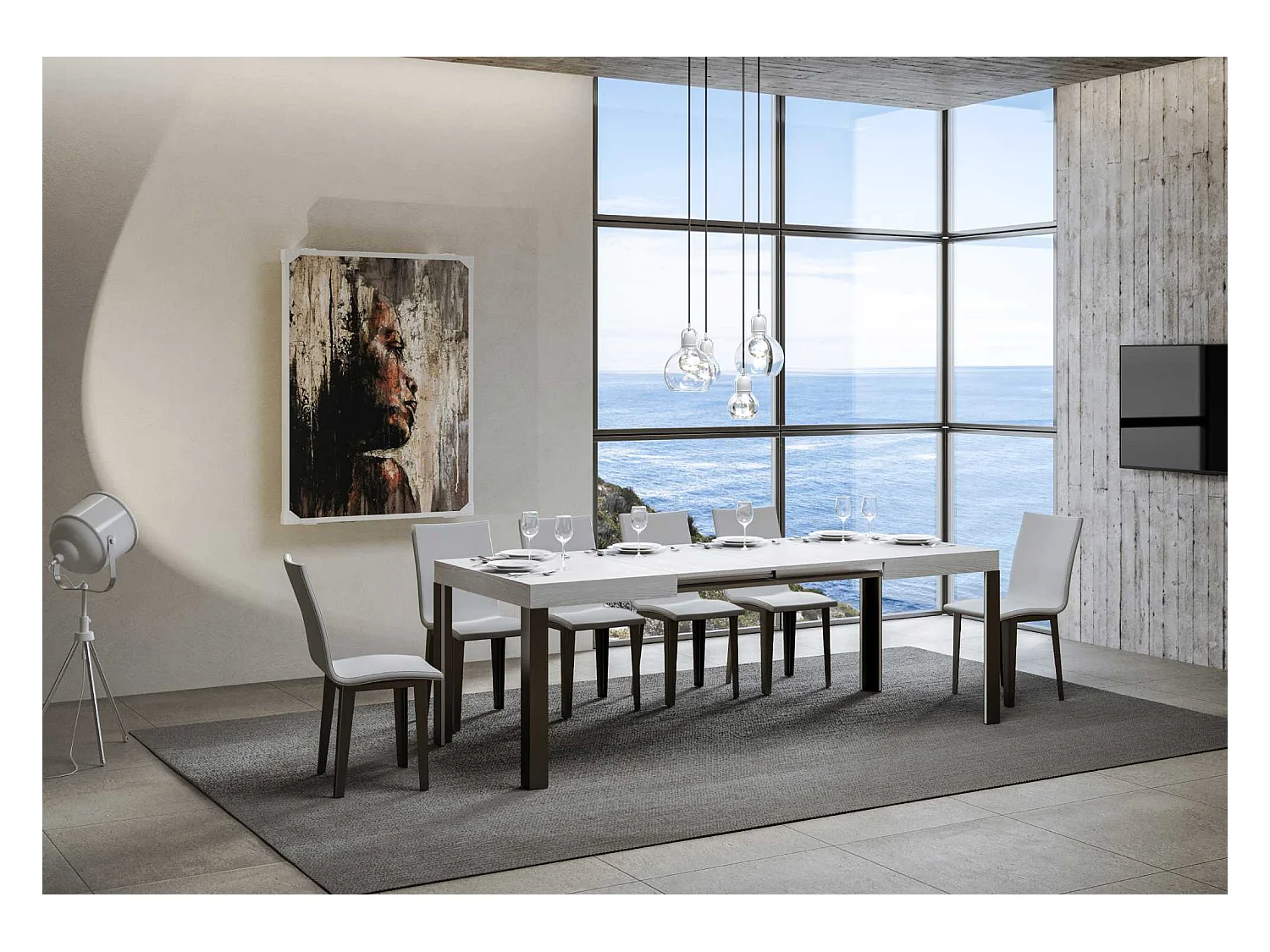 Table extensible 90x130/234 cm Linea Frêne Blanc cadre Anthracite