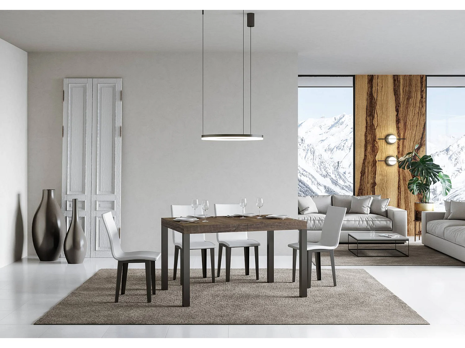 Table extensible 130/390x90 cm Everyday noyer pieds anthracite
