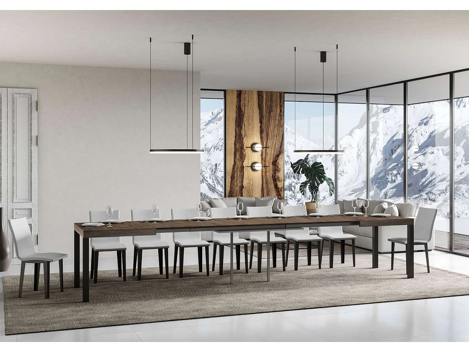 Table extensible 130/390x90 cm Everyday noyer pieds anthracite