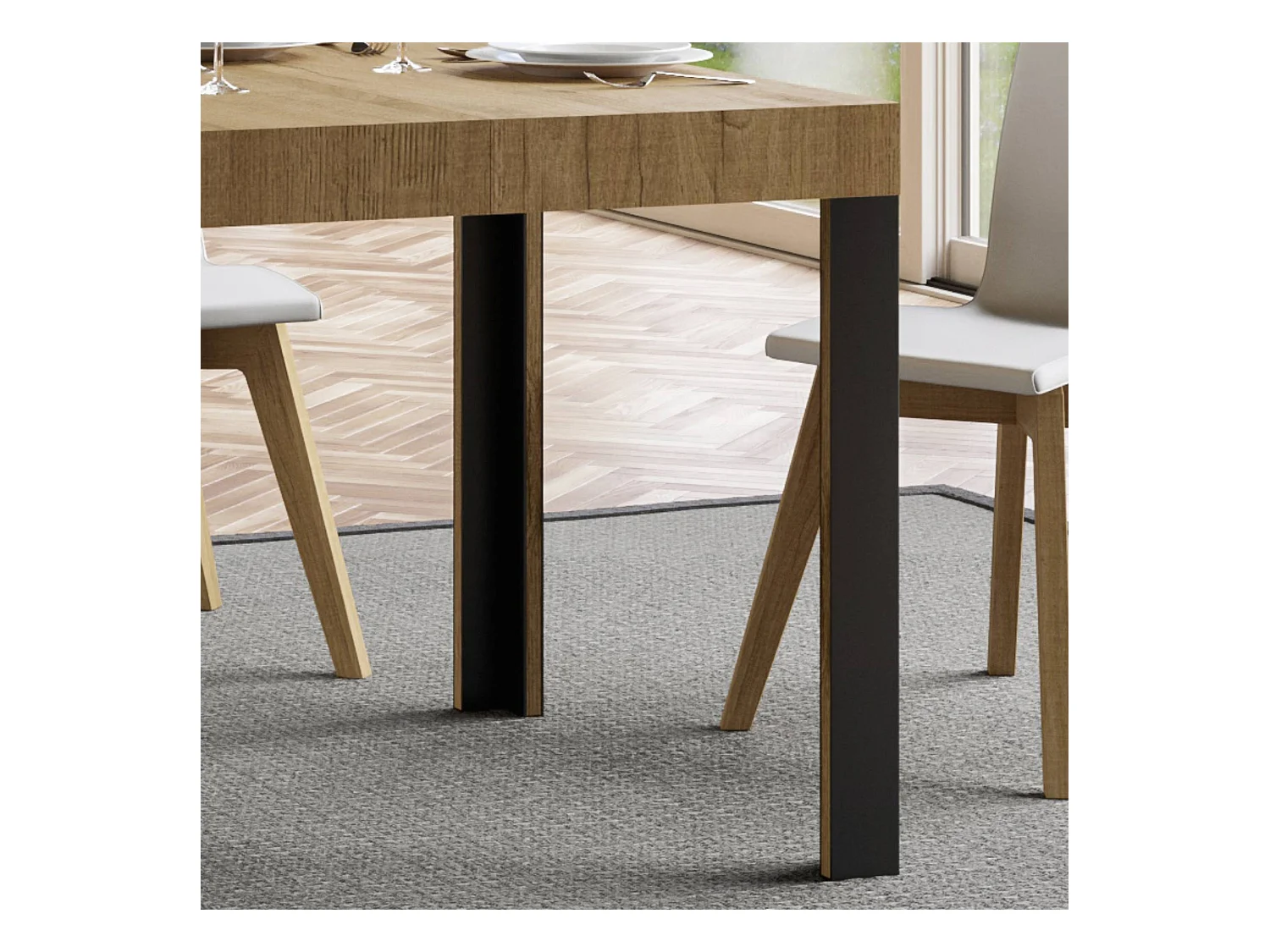 Uitschuifbare tafel 90x90/246 cm Linea natuur eiken frame antraciet