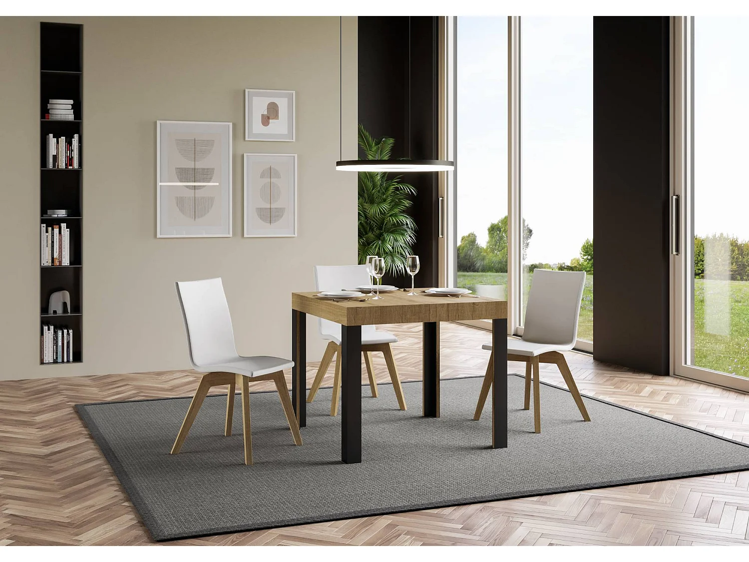 Table extensible 90x90/246 cm Linea Chêne Nature cadre Anthracite