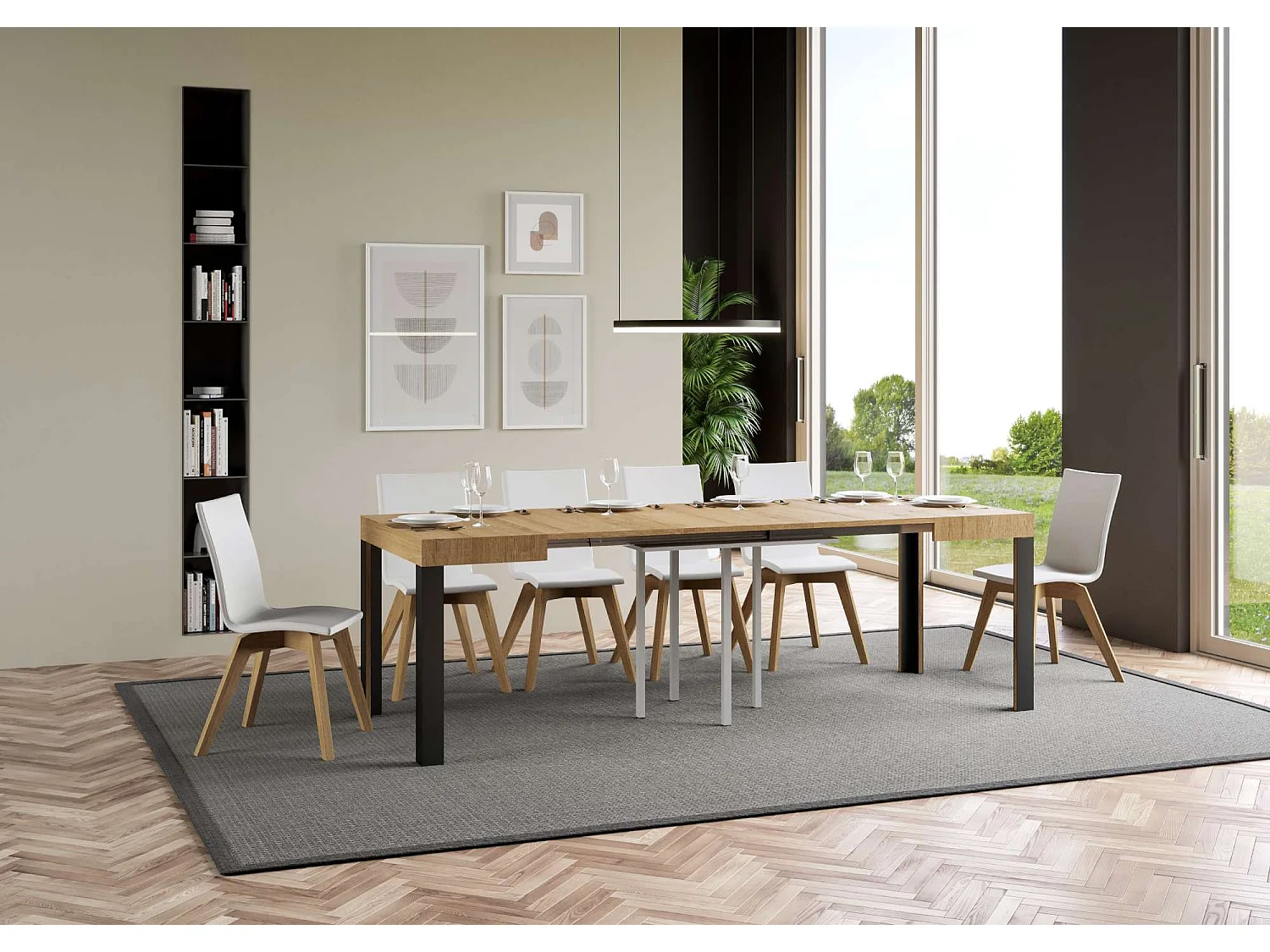 Table extensible 90x90/246 cm Linea Chêne Nature cadre Anthracite