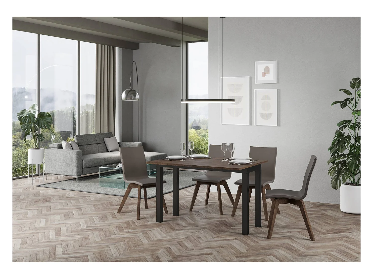 Table extensible portefeuille 120/200x45/90 cm Everyday Double Noyer cadre Anthracite