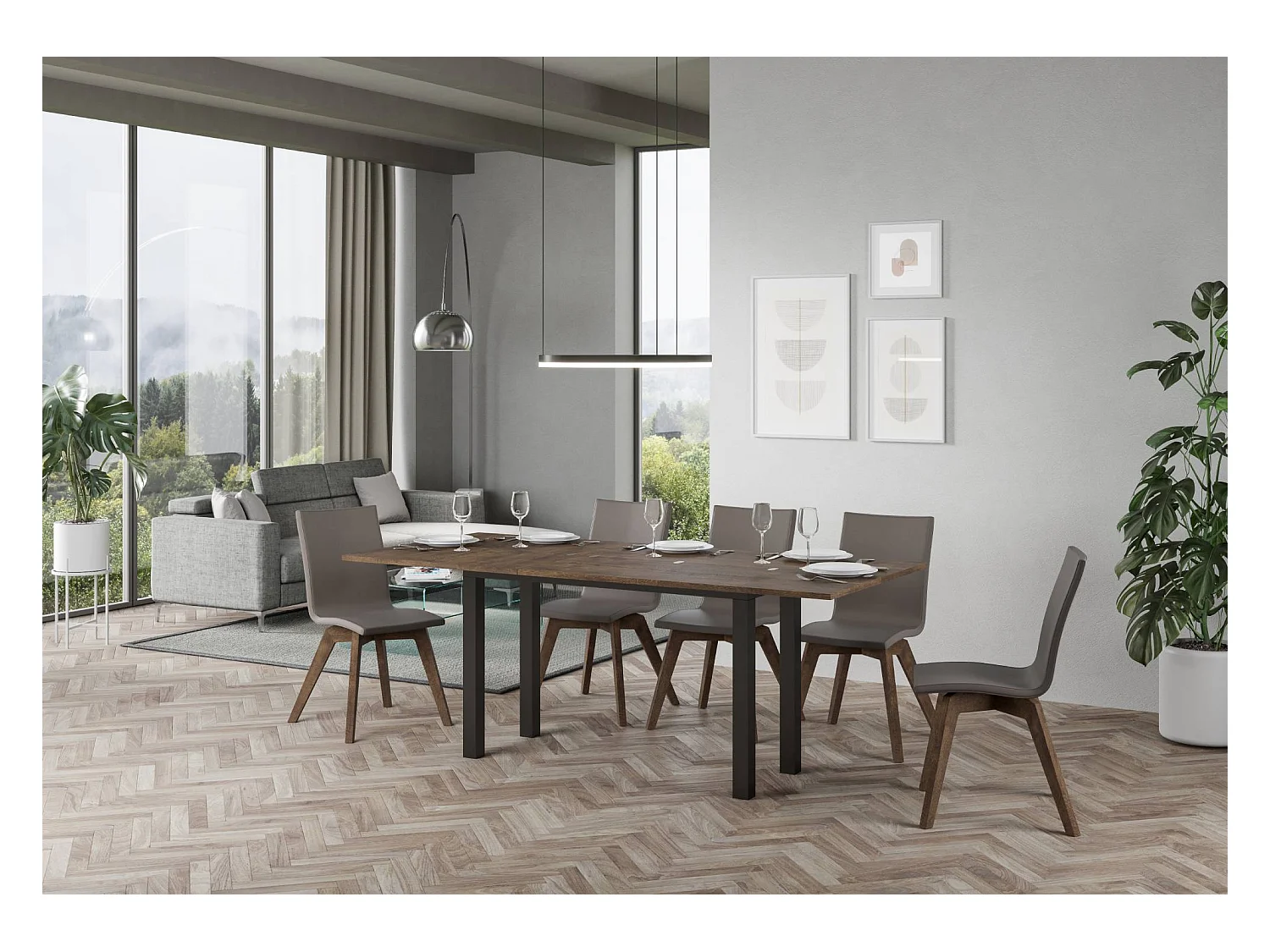 Table extensible portefeuille 120/200x45/90 cm Everyday Double Noyer cadre Anthracite