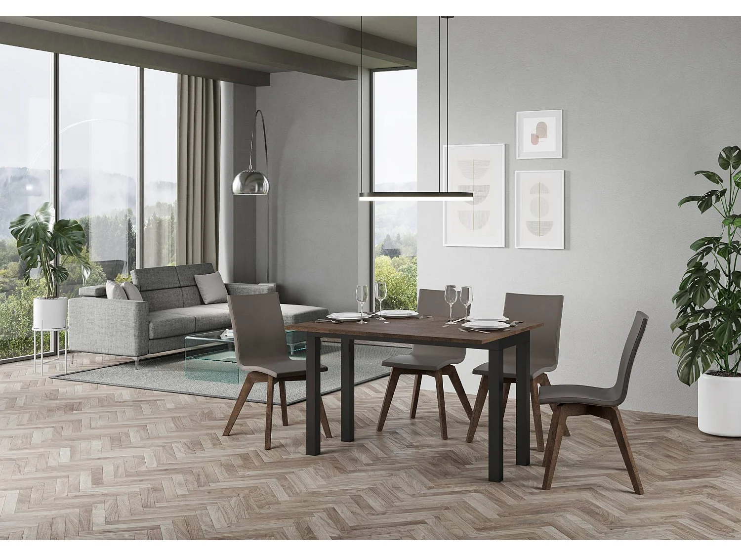 Ausziehtisch 120/200x45/90 cm Everyday Double Nussbaum mit Eisenrahmen aus Anthrazit