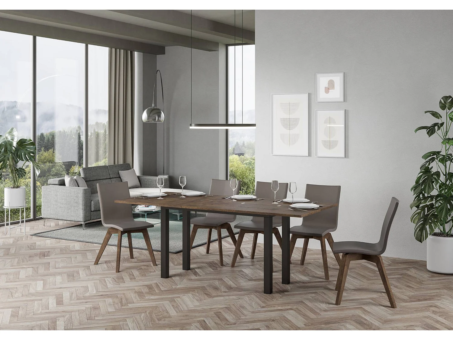Ausziehtisch 120/200x45/90 cm Everyday Double Nussbaum mit Eisenrahmen aus Anthrazit