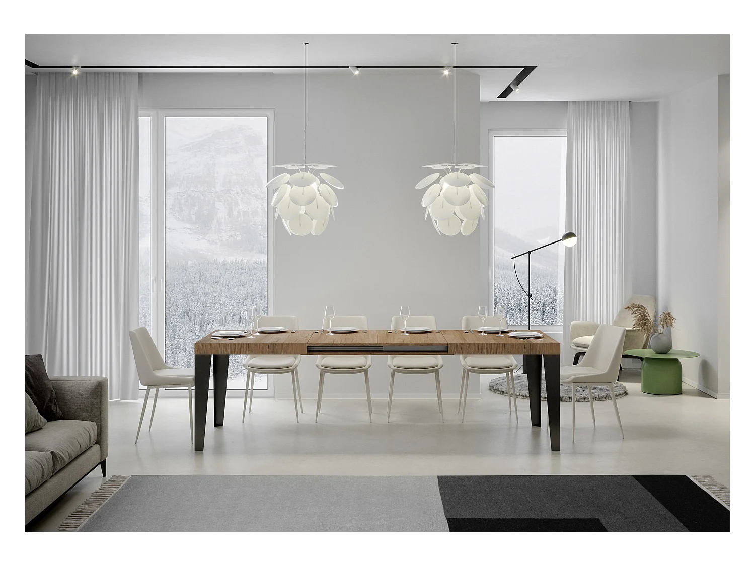 Table extensible 90x180/284 cm Flame Chêne Nature cadre Anthracite