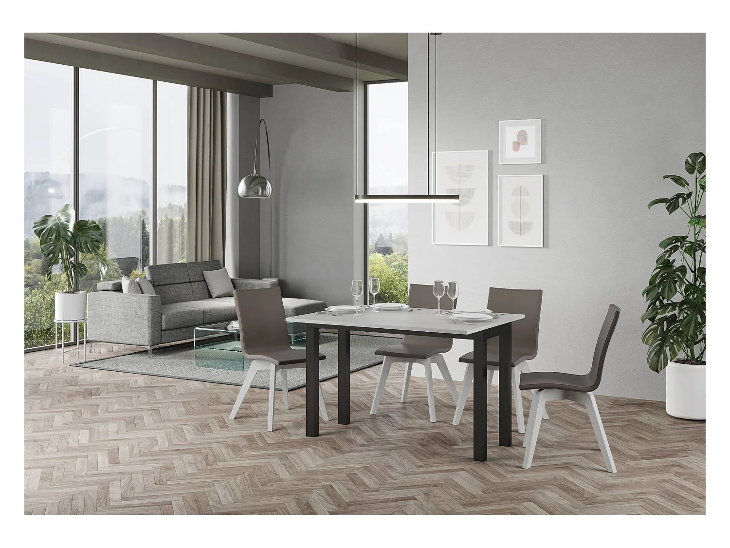 Table extensible portefeuille 120/200x45/90 cm Everyday Double Frêne Blanc cadre Anthracite