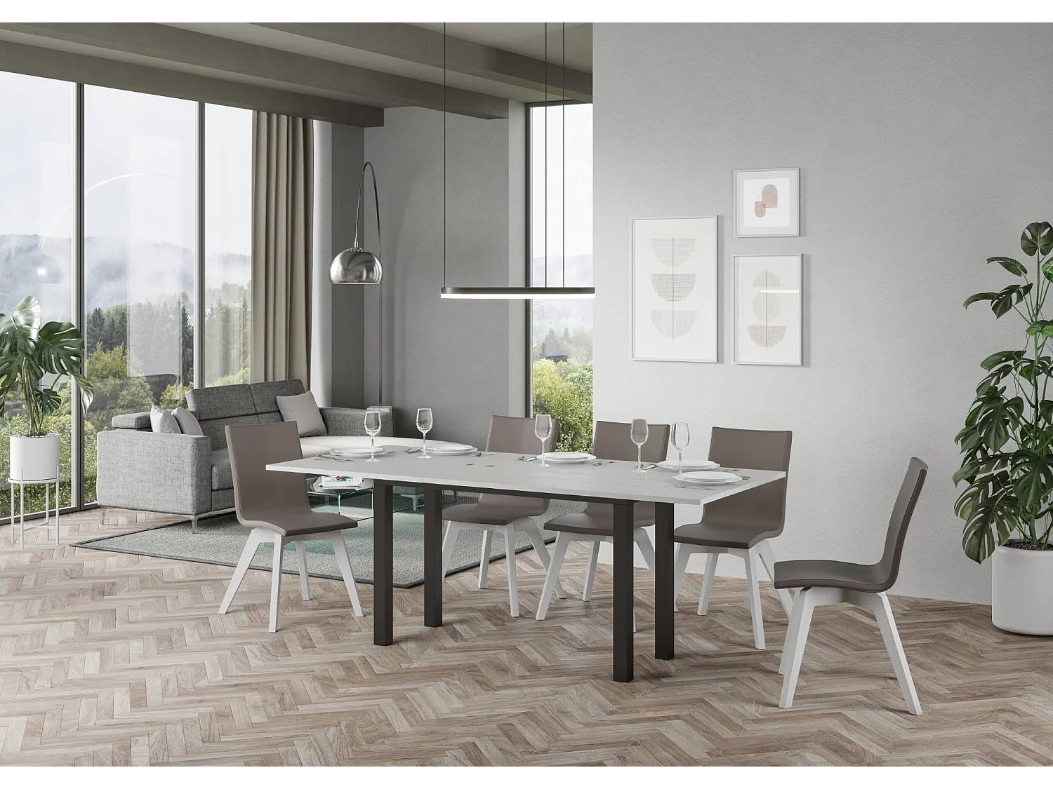 Table extensible portefeuille 120/200x45/90 cm Everyday Double frêne blanc cadre anthracite
