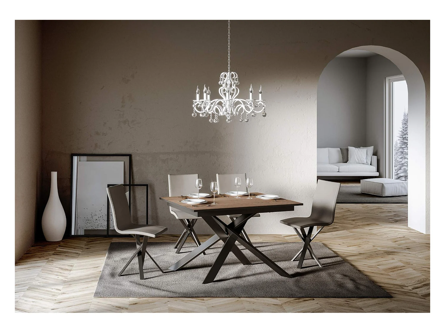 Mesa extensible 90x120/180 cm Ganty Roble Nature - Canto antracita Estructura antracita