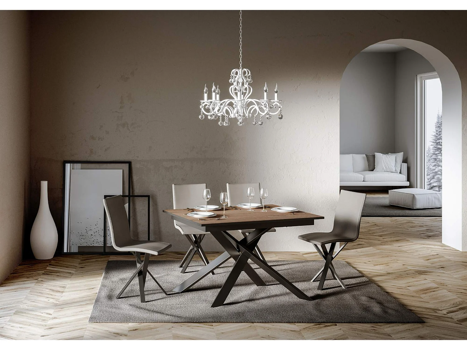 Mesa extensible 90x120/180 cm Ganty Roble Nature - Canto antracita Estructura antracita