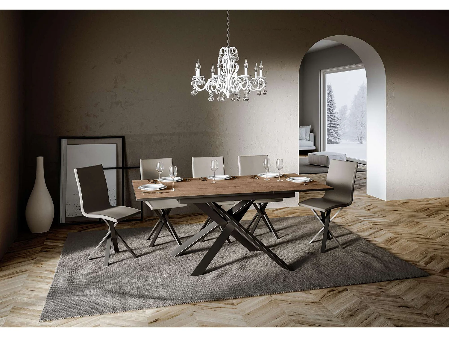 Mesa extensible 90x120/180 cm Ganty Roble Nature - Canto antracita Estructura antracita