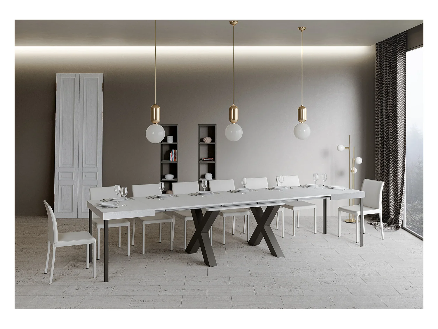 Table extensible 90x180/440 cm Traffic Frêne Blanc cadre Anthracite