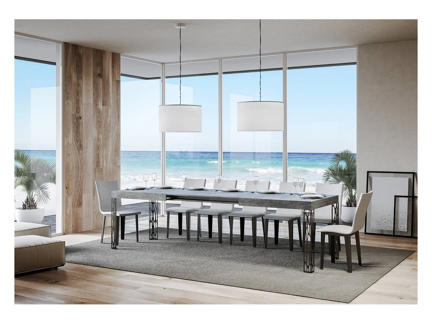 Mesa de jantar extensível 90x160/264 cm Ghibli Cimento quadro Antracite