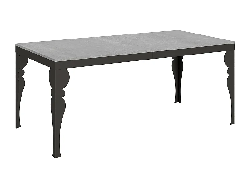 Uitschuifbare tafel met antraciet stalen poten, Torza evolution in oosterse stijl-Kleur Cementgrijs-Steun 2 voet-Uitschuifbare breedte