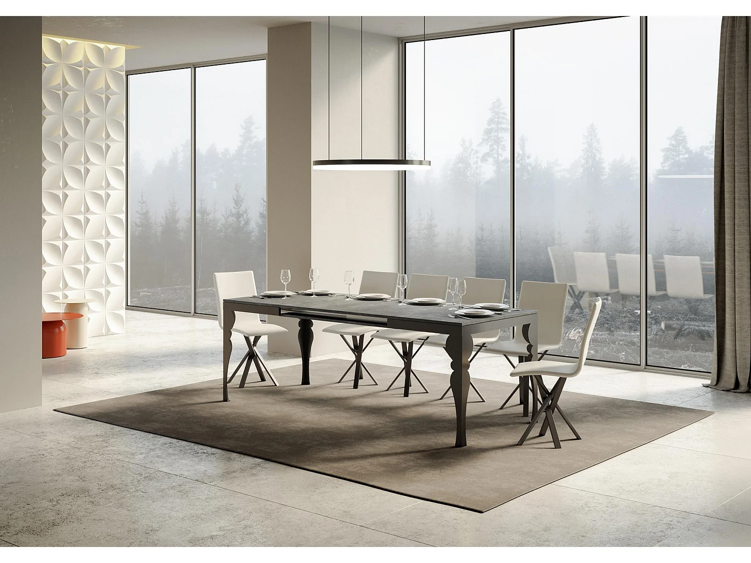 Ausziehtisch 180/284x90 cm Paxon Evolution Zement Gestell und Füße Anthrazit