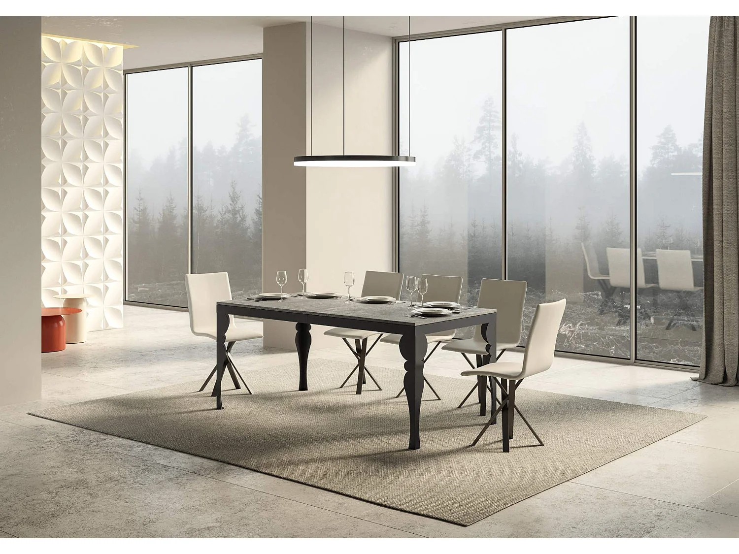 Ausziehtisch 180/284x90 cm Paxon Evolution Zement Gestell und Füße Anthrazit