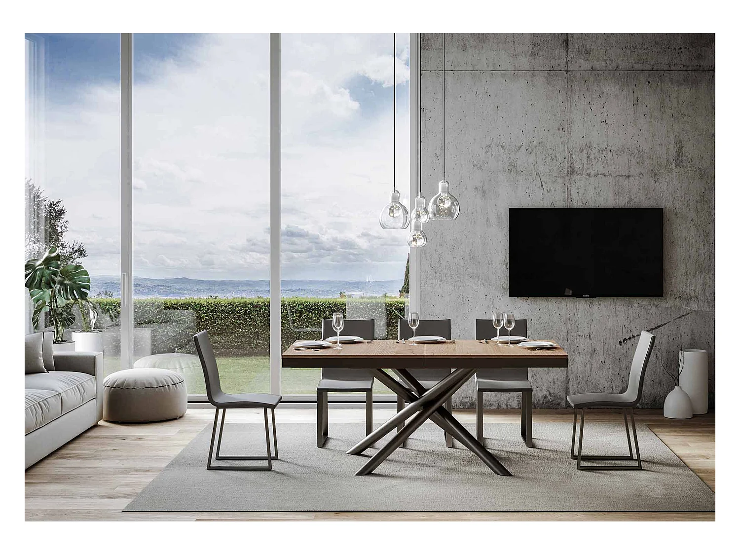 Mesa de jantar extensível 90x160/264 cm Famas Evolution Carvalho Natural quadro Antracite