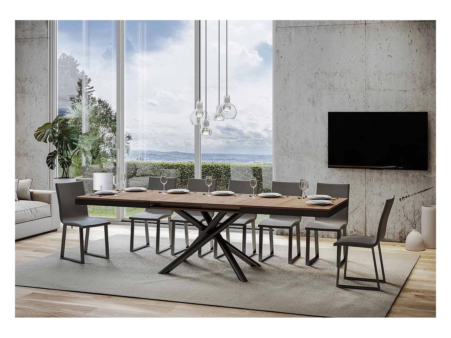 Mesa de jantar extensível 90x160/264 cm Famas Evolution Carvalho Natural quadro Antracite