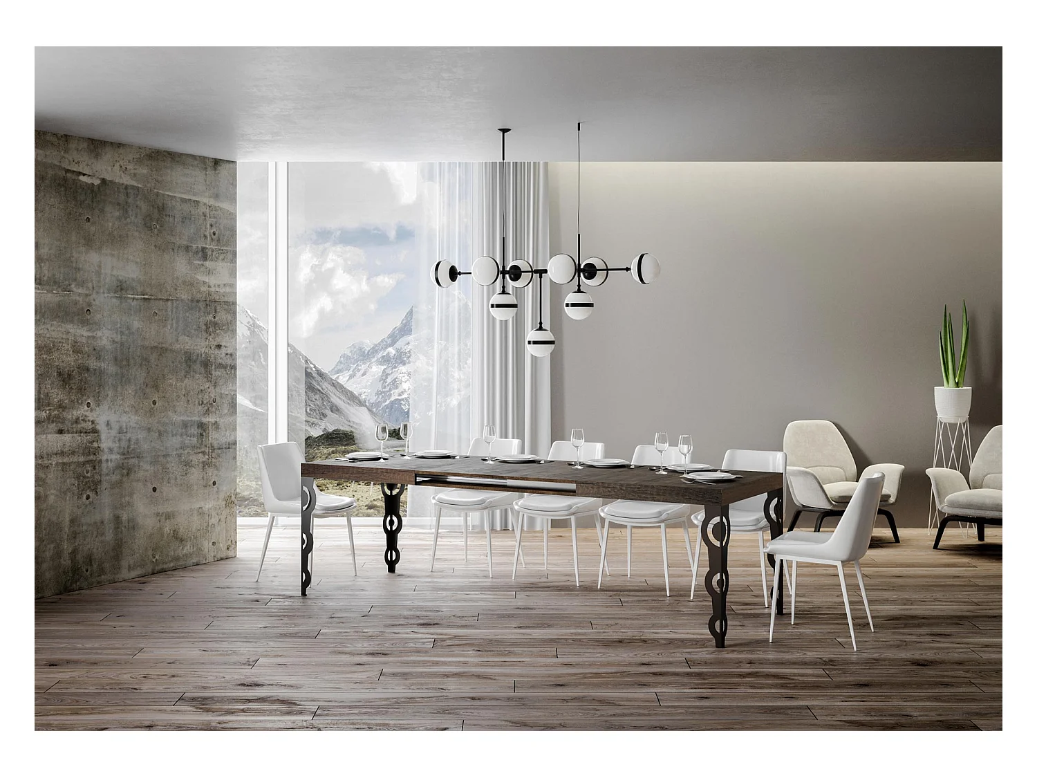 Table extensible 90x160/264 cm Karamay Noyer cadre Anthracite