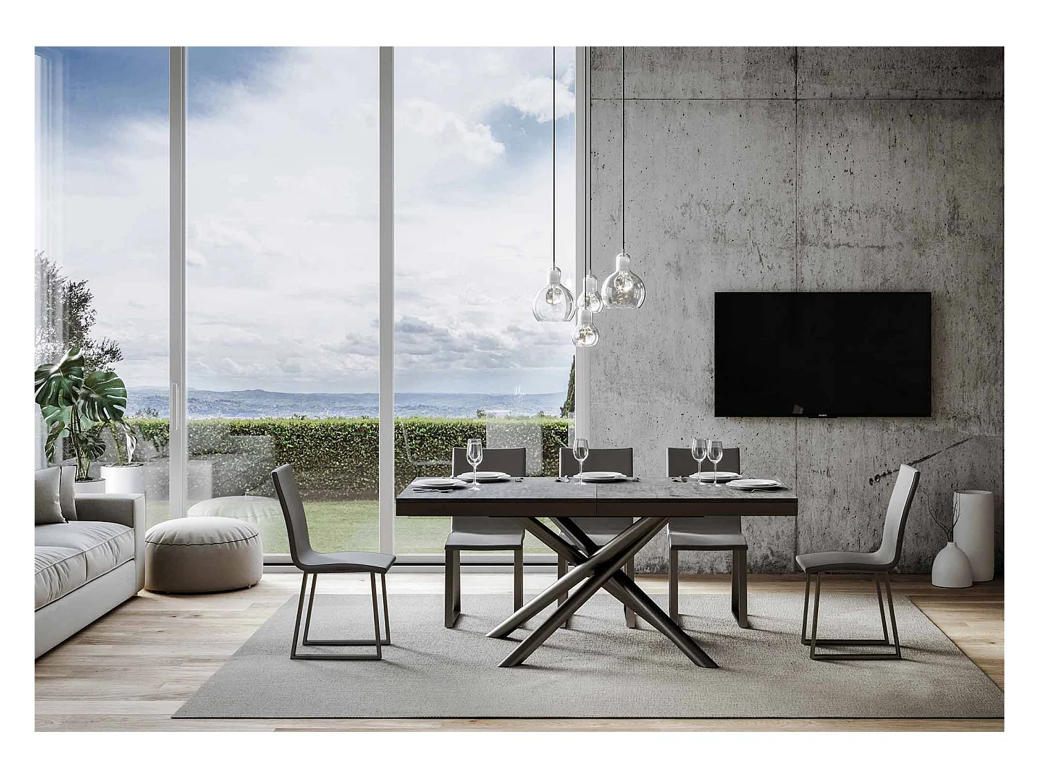 Table extensible 90x180/440 cm Famas Evolution Gris Béton cadre Anthracite