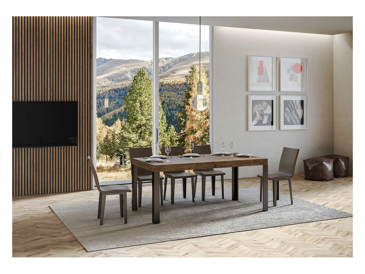 Uitschuifbare tafel 90x160/264 cm Linea walnoot frame antraciet