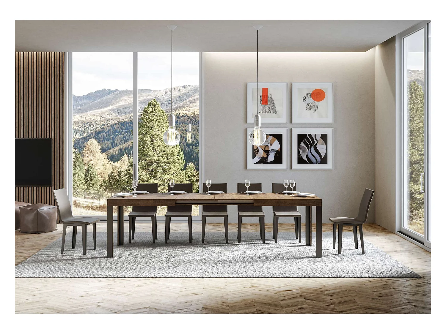 Uitschuifbare tafel 90x160/264 cm Linea walnoot frame antraciet