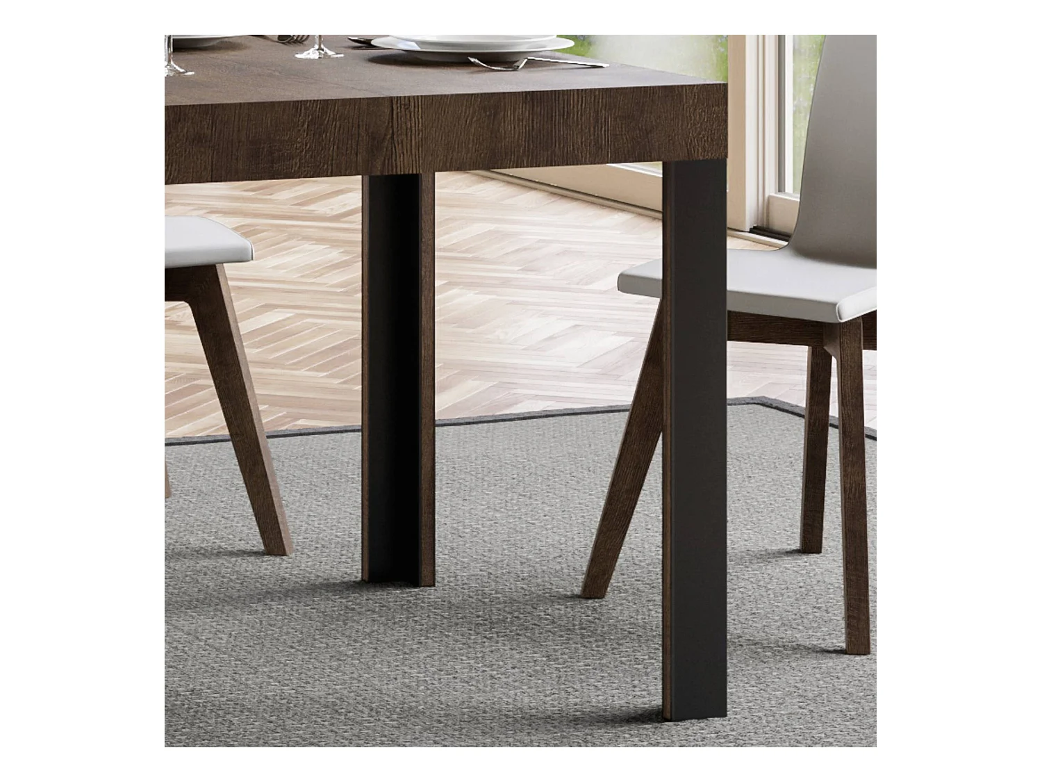 Uitschuifbare tafel 90x160/264 cm Linea walnoot frame antraciet