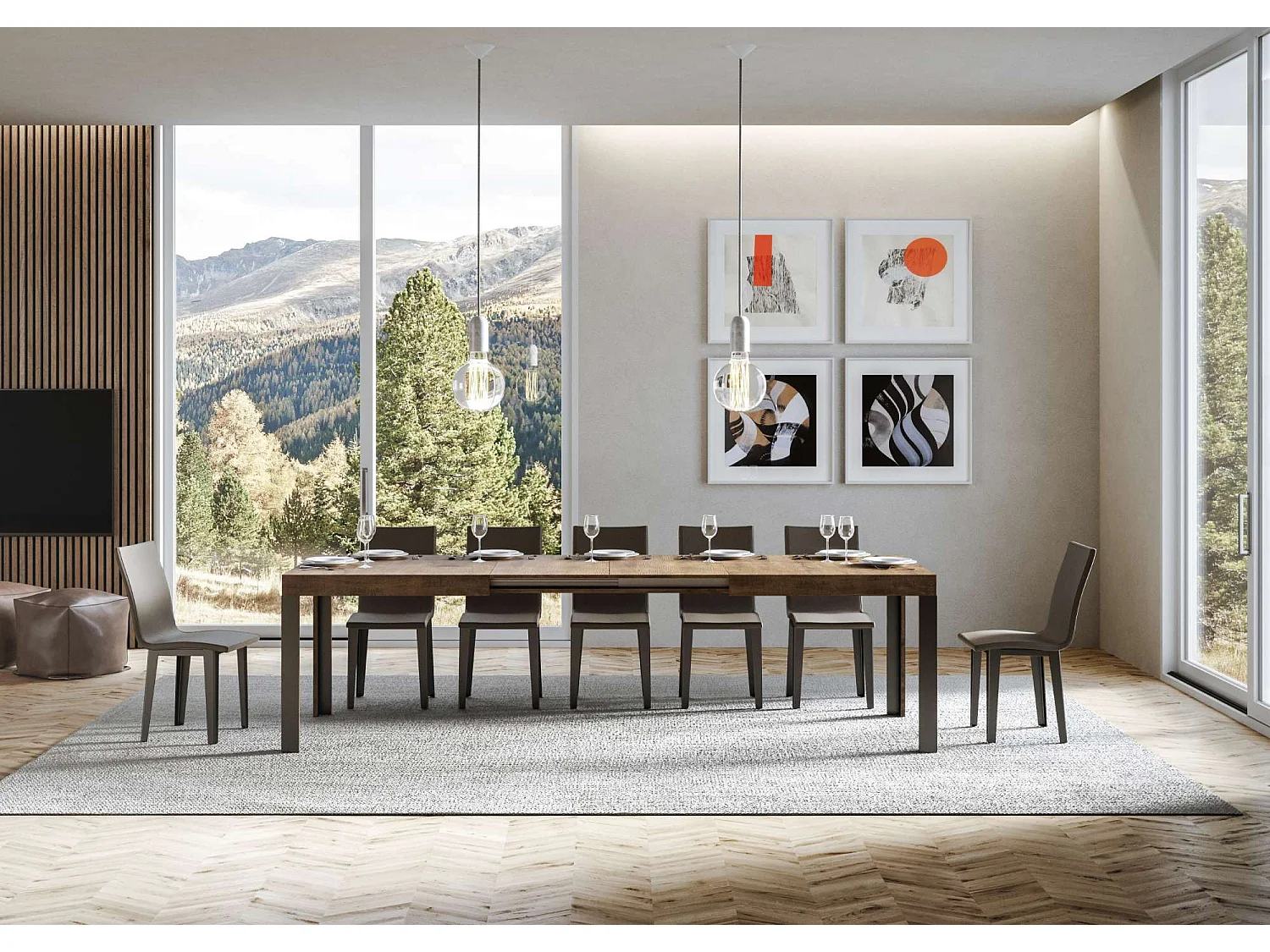 Table extensible 90x160/264 cm Linea Noyer cadre Anthracite