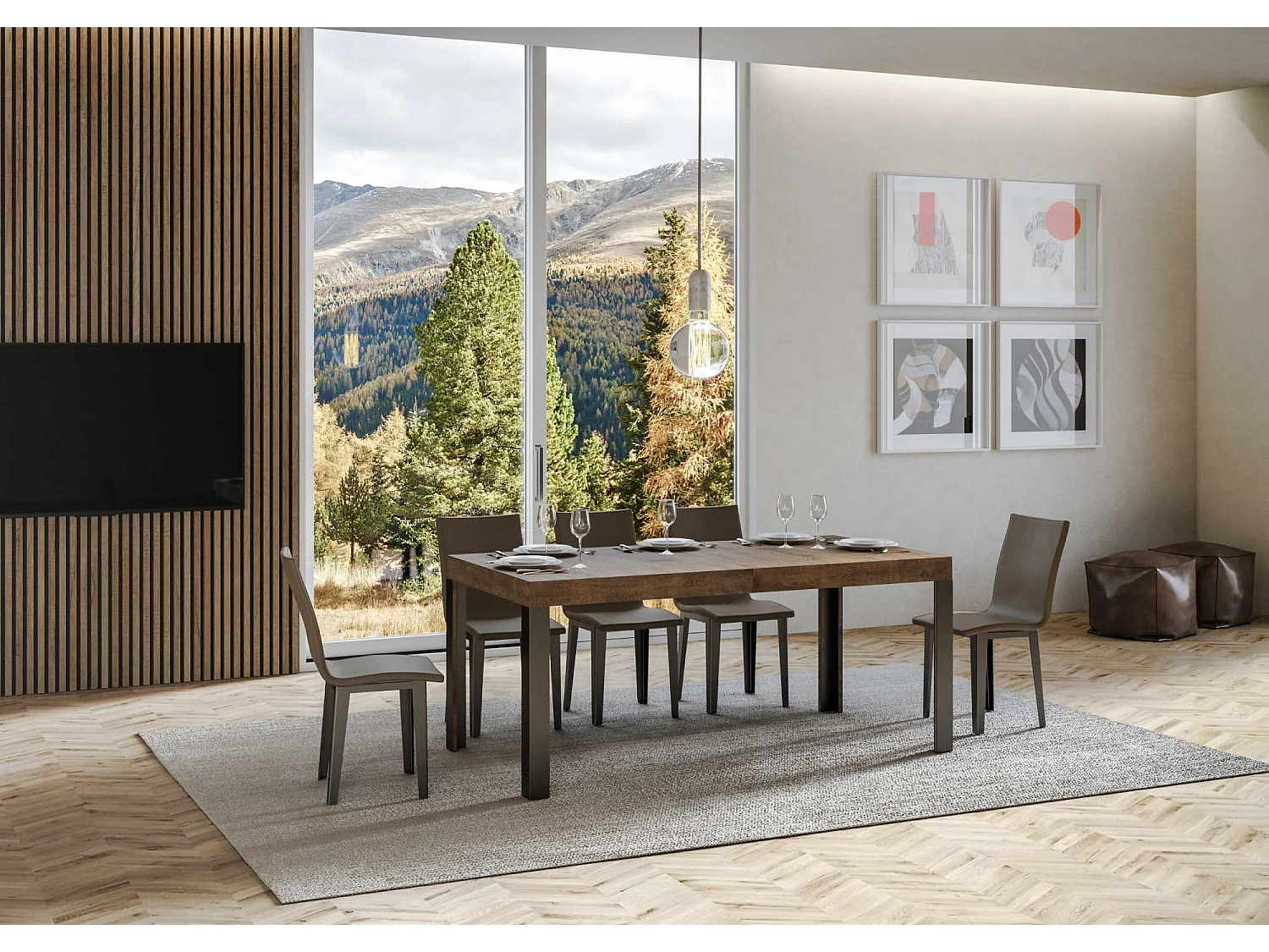 Uitschuifbare tafel 90x160/264 cm Linea walnoot frame antraciet