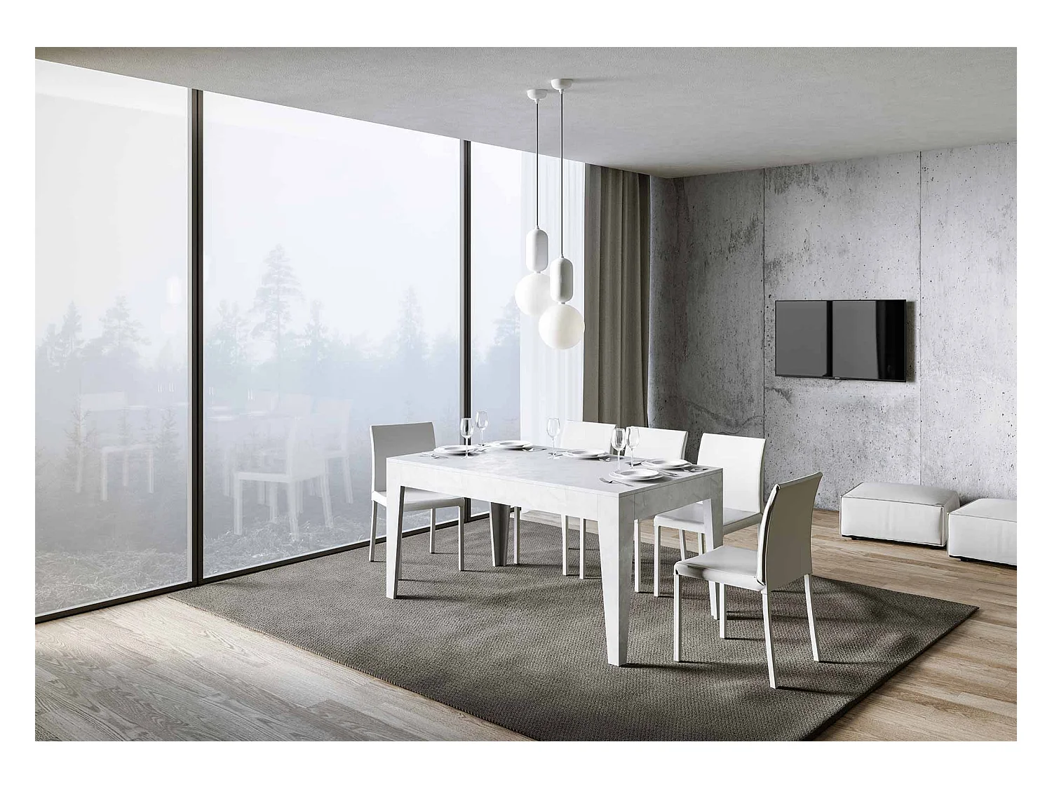 Uitschuifbare tafel 90x160/220 cm Cico structuur wit