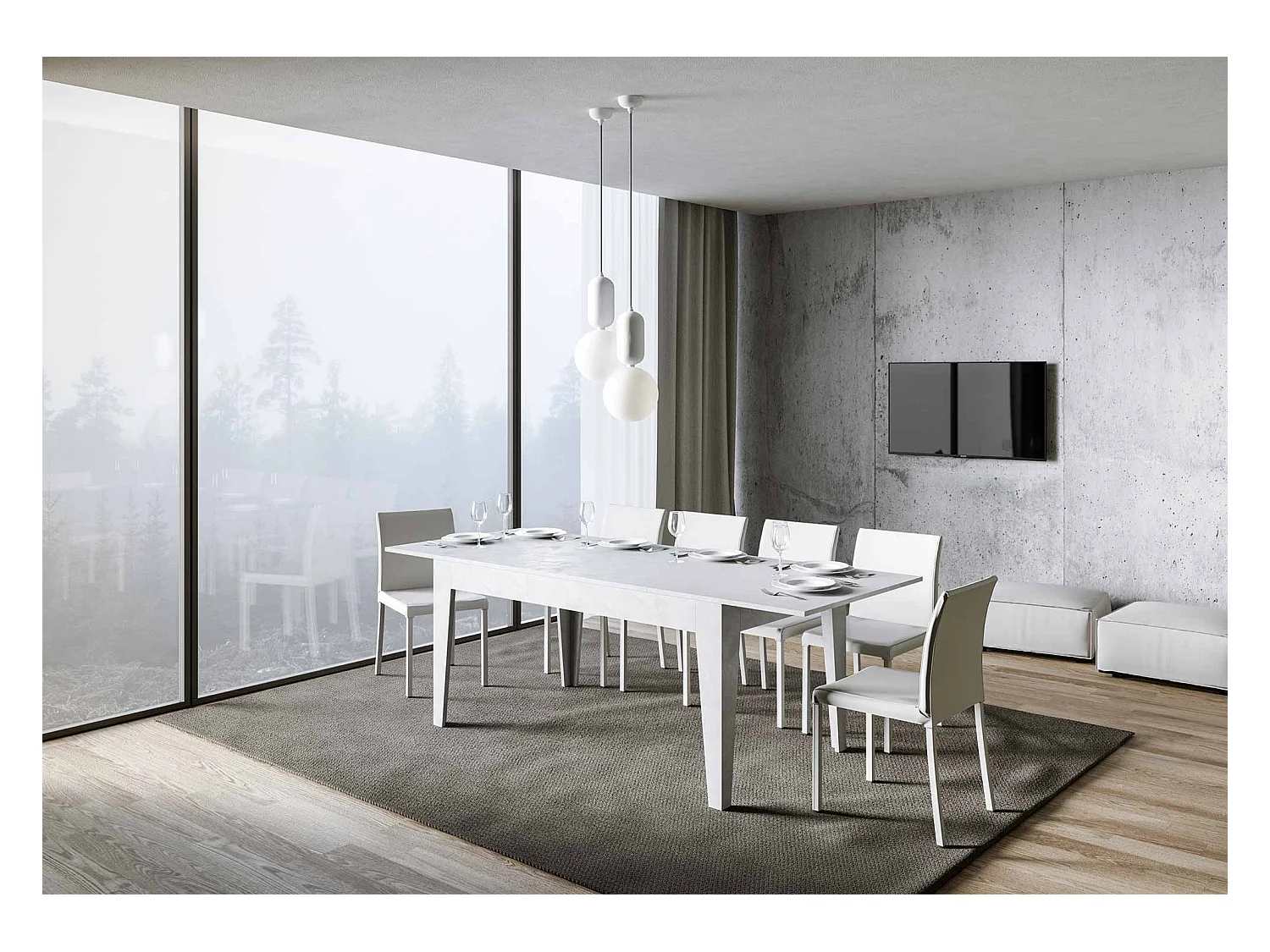 Uitschuifbare tafel 90x160/220 cm Cico structuur wit