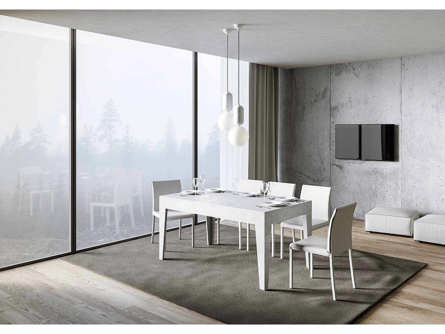 Ausziehtisch 90x160/220 cm Cico Effekt weiß gespachtelt