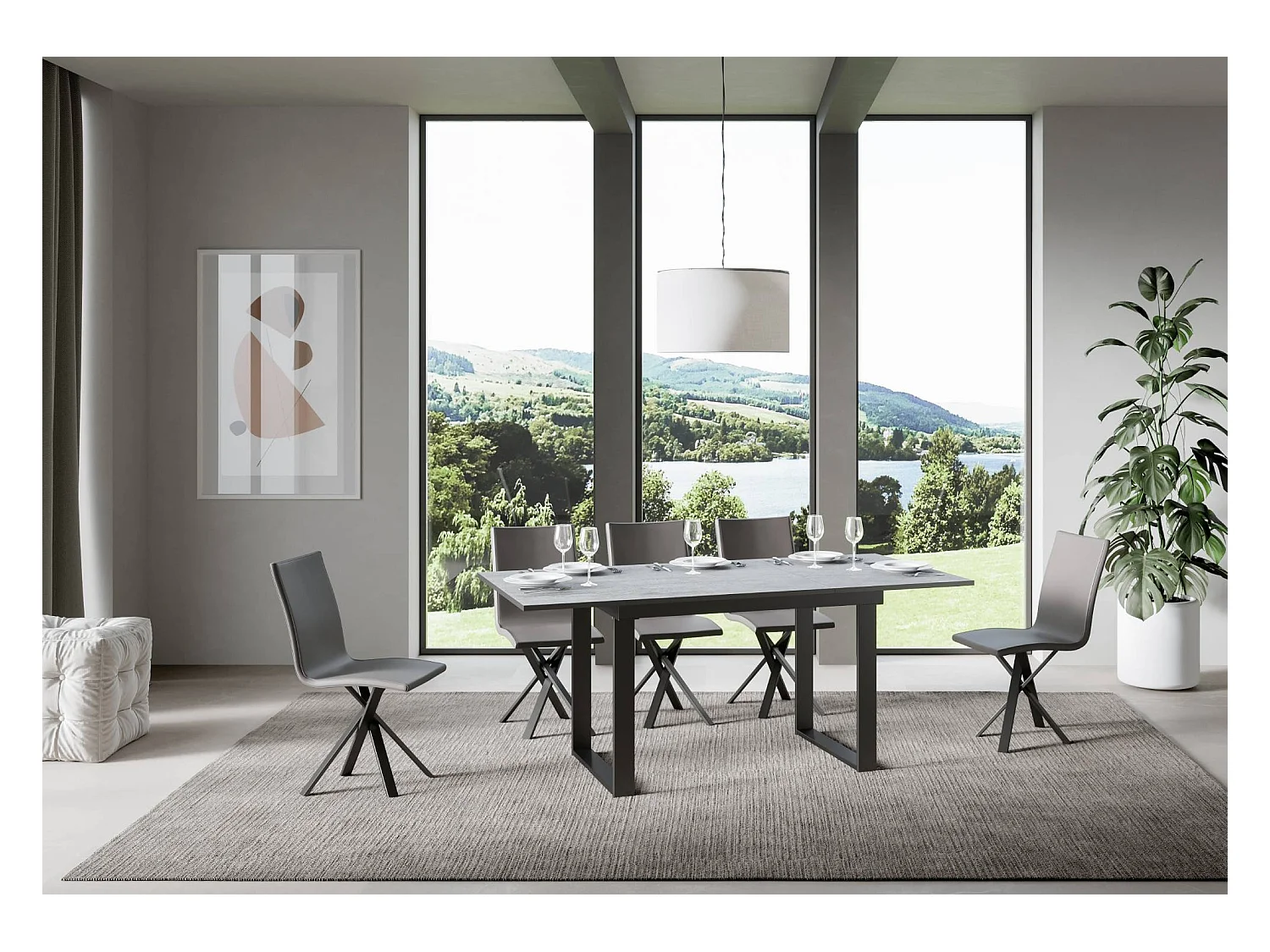 Uitschuifbare tafel 90x120/180 cm Bandos cement frame antraciet