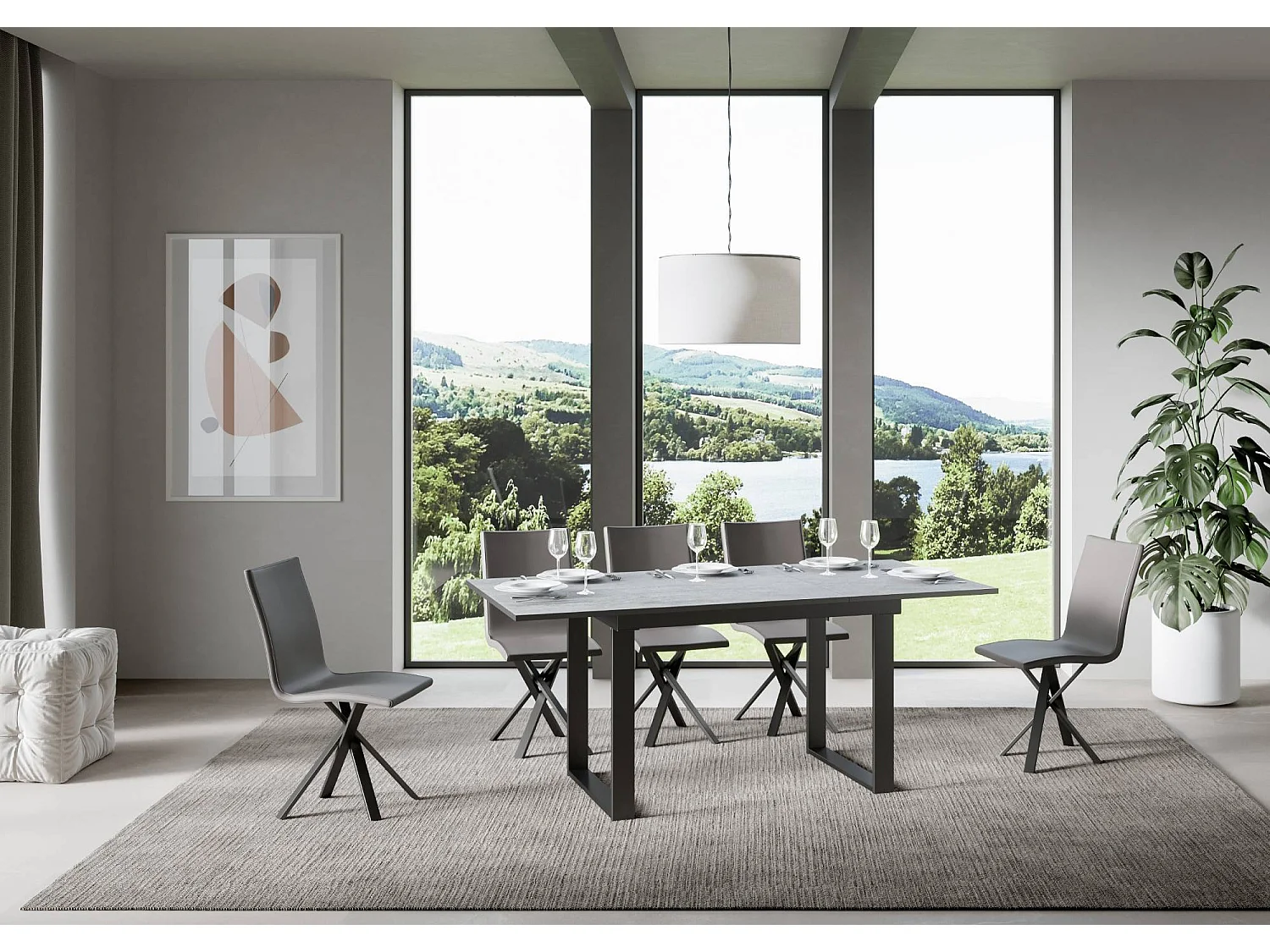 Mesa de jantar extensível 90x120/180 cm Bandos Cimento quadro Antracite